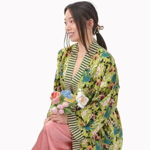 Paper Source One Size Pink Green Floral Soft Comfy Belted Robe Vacation